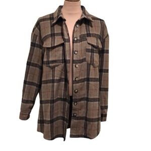 Missguided Shacket Shirt Jacket Size 4 Brown Plaid